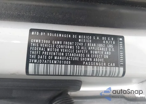 2019 Volkswagen Beetle 2.0T Se из США, поврежденный, VIN 3VWJD7AT5KM701009